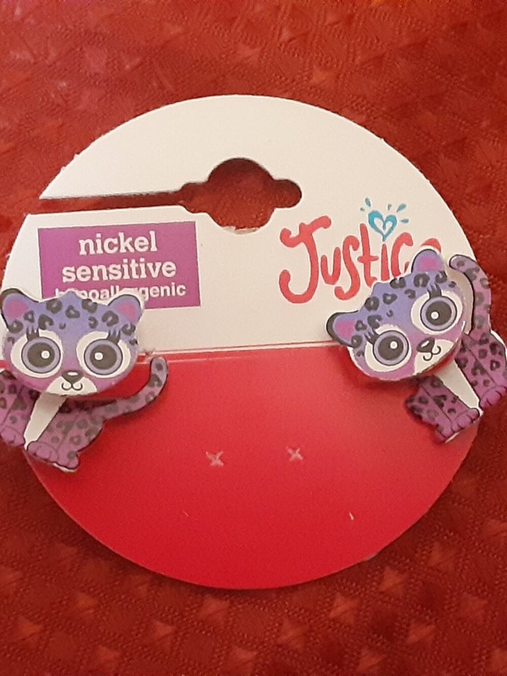 Justice Purple Kitty Earrings